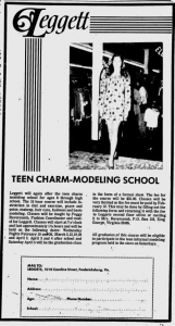 Teen Charm-Modeling School in the 1970s. What women's movement? From the Fredericksburg Free Lance-Star, January 17, 1975